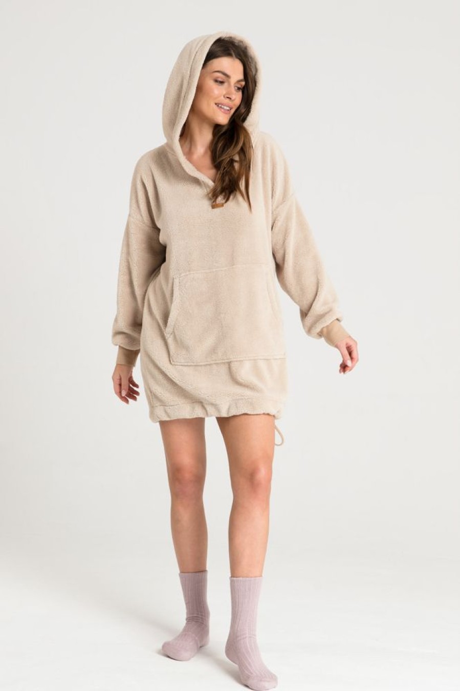 Odziez Codzienna lalupa Z Dlugim Rekawem | Pluszowa Bluza Oversize Plushy - Cappuccino