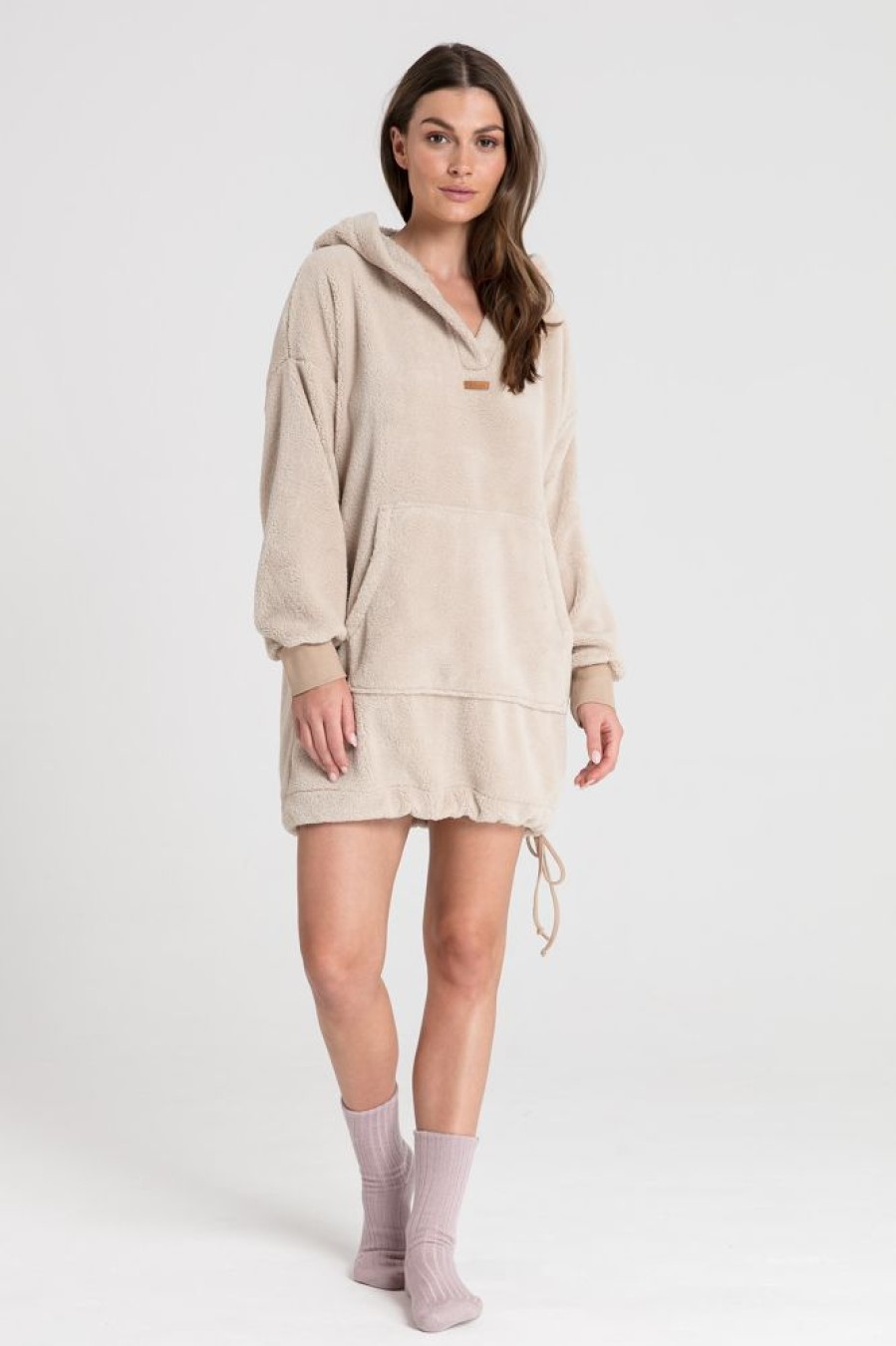 Odziez Codzienna lalupa Z Dlugim Rekawem | Pluszowa Bluza Oversize Plushy - Cappuccino